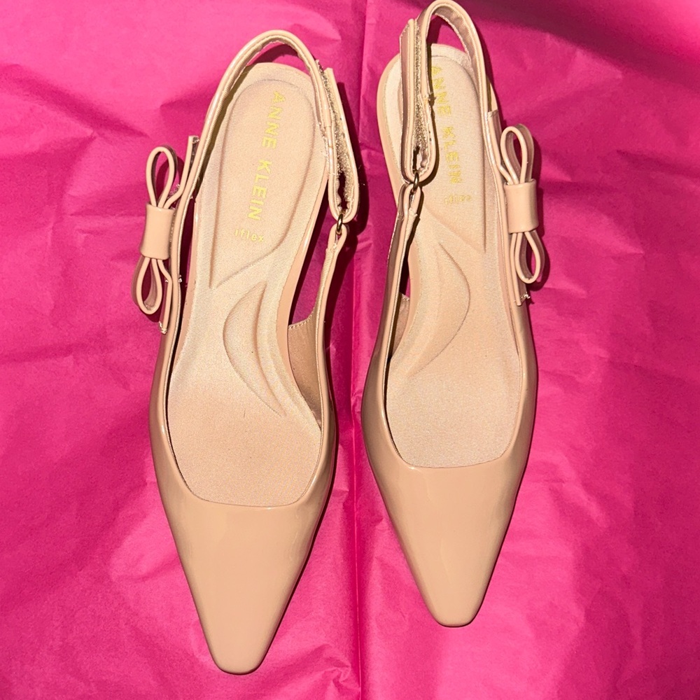 Anne Klein Nude Slingback Heels with Bow
